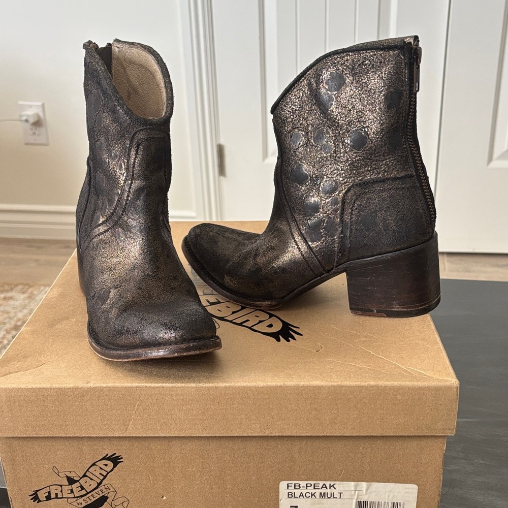 Freebird Metallic Black Ankle Boots. From Neiman Marcus.